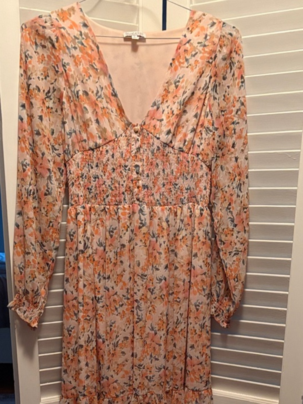 Floral Smocked Waist Long Sleeve Maxi Dress